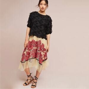 Eva Franco Black and Cream Midi Skirt